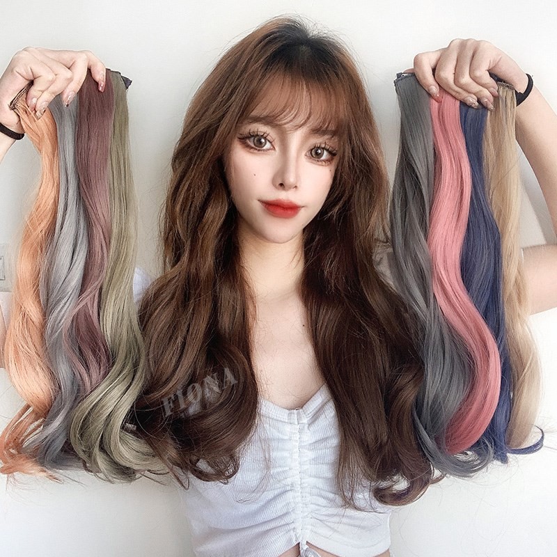 Bộ Tóc Giả Dài Xoăn Nhuộm Màu Độc Đáo Thời Trang Cho Nữ