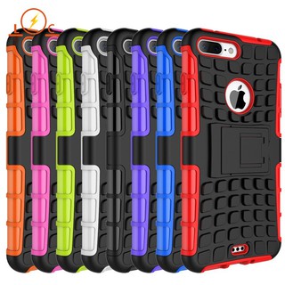 👉 iPhone 7 8 Plus Case Armor Tire Texture Anti-fall Cover With Stand Holder