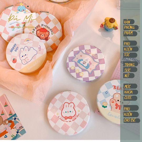 Gương mini bỏ túi thiết kế hoạt hình 2 mặt chất lượng