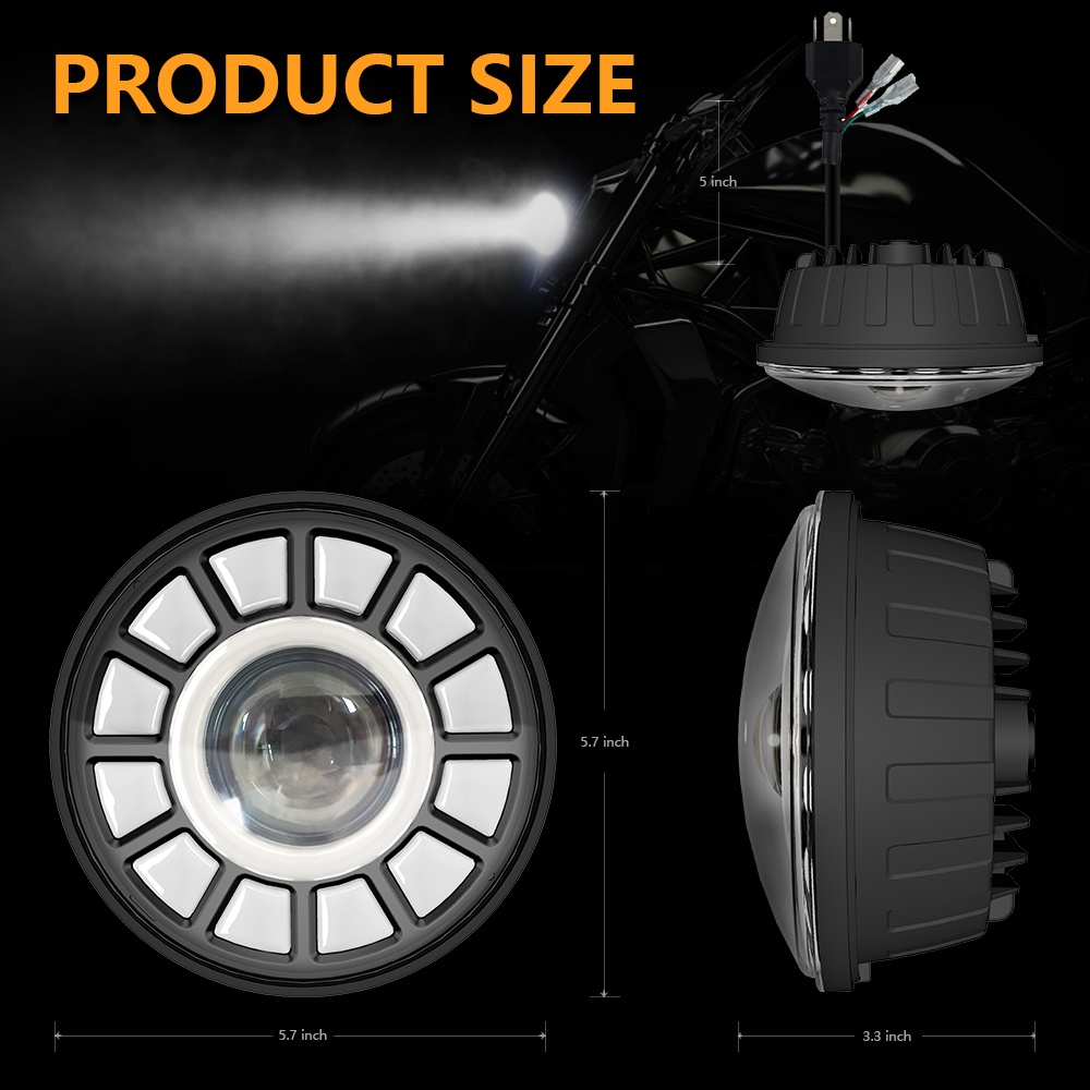 Đèn Pha LED 5.75 Inch Có Dây Cáp Phích Cắm H4 Cho Harley Sportster Dyna 1200 883