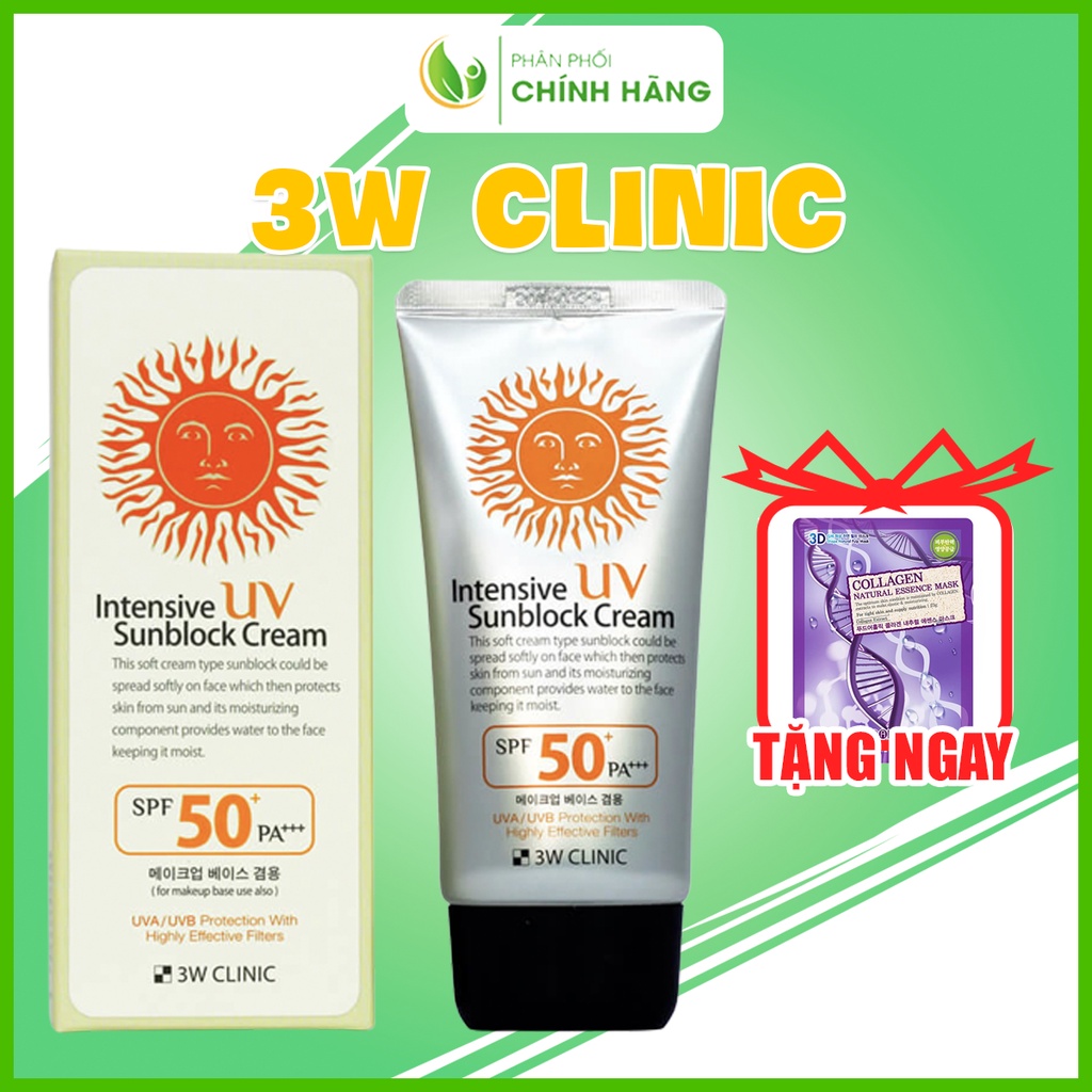 Kem chống nắng 3W Clinic Intensive UV Sunblock Cream SPF 50 PA+++ 70ml, KCN 3W Clinic Hàn Quốc chính hãng