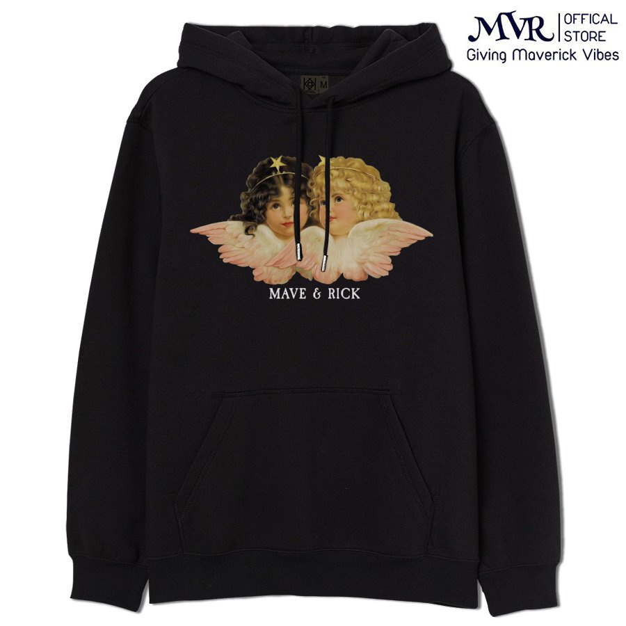 Áo khoác hoodie thiên thần vải cotton da cá dầy đứng phom - MVR 112019018 Đen