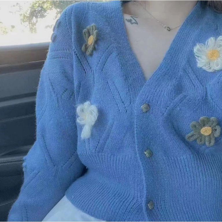Áo Khoác cardigan Dệt Kim Cổ Chữ V Thời Trang Thu Đông Hàn Quốc Dành Cho Nữ