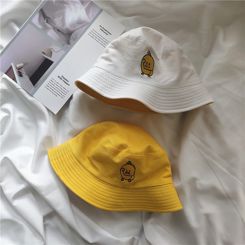 Nón tai bèo hai mặt họa tiết vịt vàng nhỏ phong cách Nhật Bản thời trang thu xuân dễ phối đồ dành cho nam và nữ