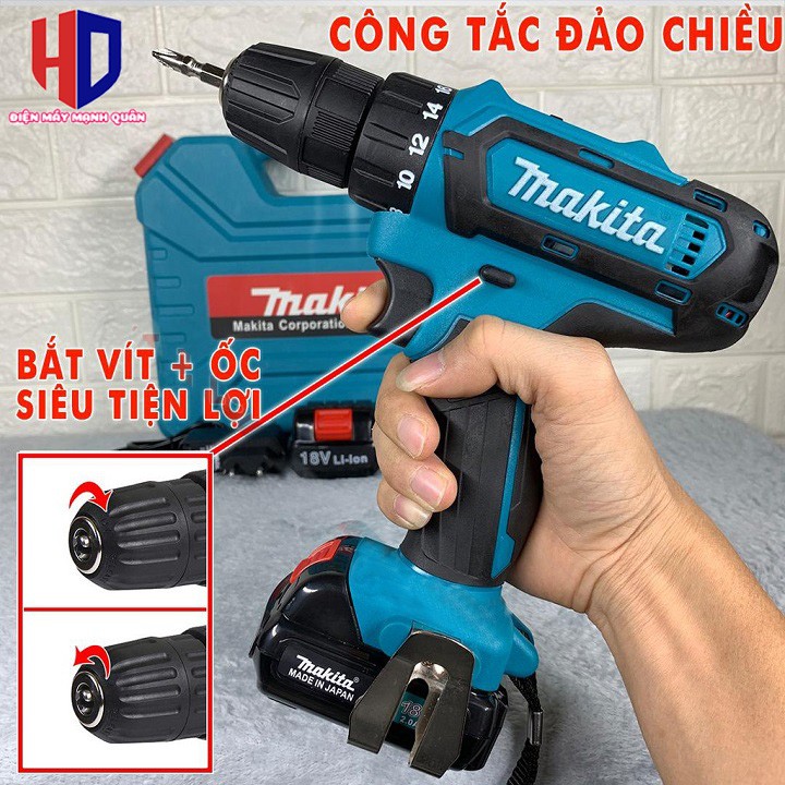 (LOẠI TỐT) KHOAN PIN BẮN VÍT MAKITAA 18V - 2 PIN CHUẨN - 3 CHỨC NĂNG CÓ BÚA - FULL PHỤ KIỆN - 100% LÕI ĐỒNG 24 MÓN