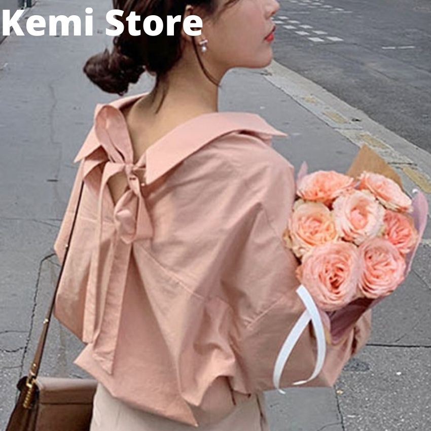 Áo sơ mi nữ tay dài cột nơ phía sau – Phong cách công sở - Style Hàn Quốc - Kemi