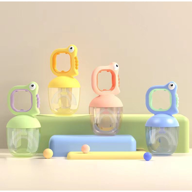 Bàn chải chữ U cho bé silicone siêu mềm có kèm cốc đánh răng tiện lợi