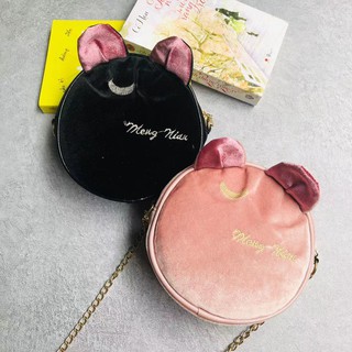 Túi đeo chéo mini Nữ hình mèo dạng tròn chất nhung mịn một ngăn lớn - phuishop