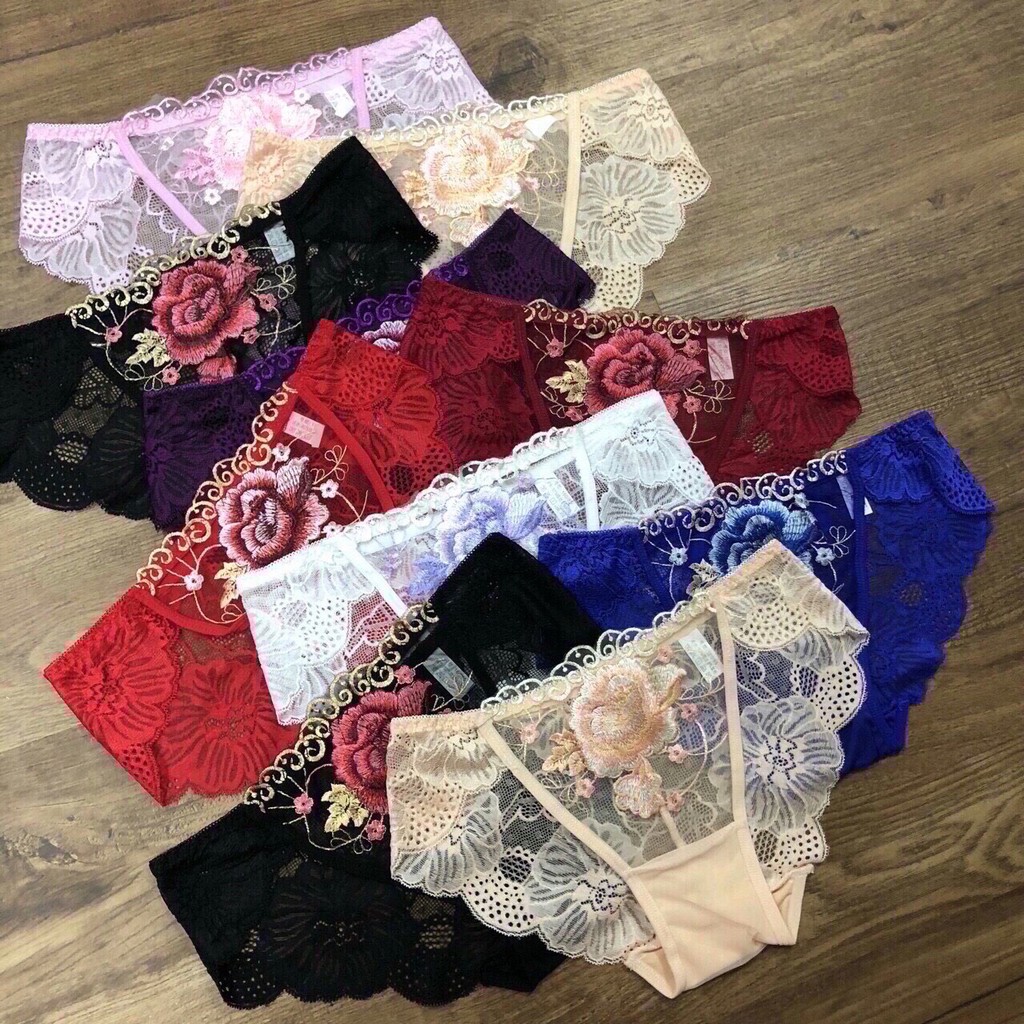 COMBO 10 QUẦN LÓT REN THÊU HOA HỒNG SEXY CỰC THOÁNG MÁT CÓ ĐỦ MÀU