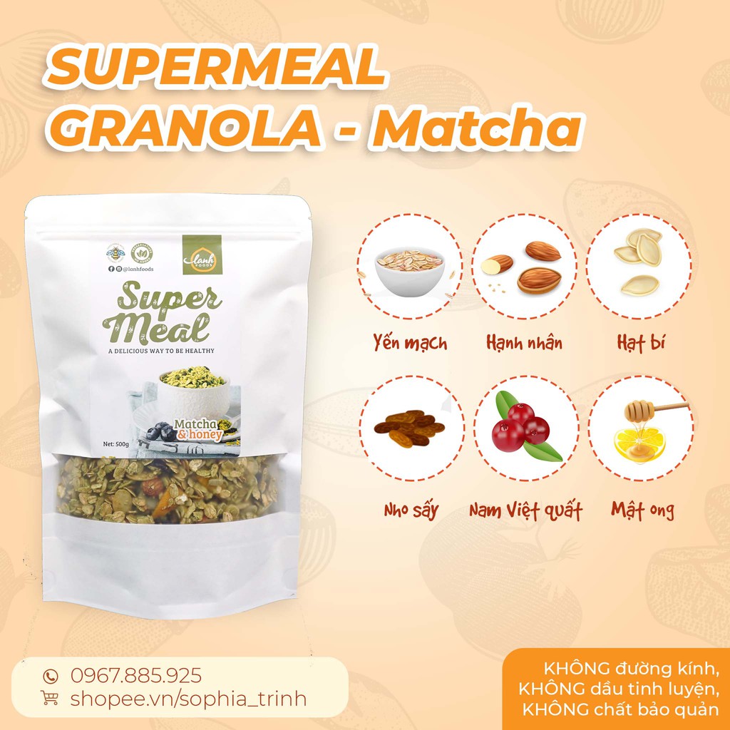 Granola Giảm Cân Vị Matcha Không Đường LANHFOODS | BigBuy360 - bigbuy360.vn