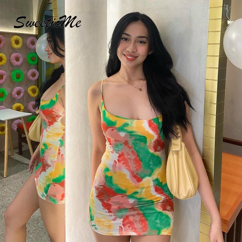 Đầm Hai Dây Sát Nách Hở Lưng Nhuộm Màu Quyến Rũ Thời Trang   Cho Bạn Gái