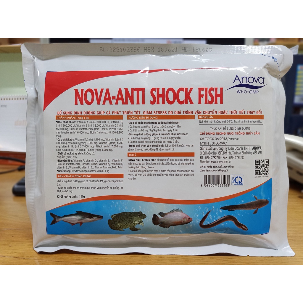 Nova Anti Shock Fish bổ sung dinh dưỡng giúp cá phát triển tốt, giảm stress do vận chuyển, thời tiết thay đổi