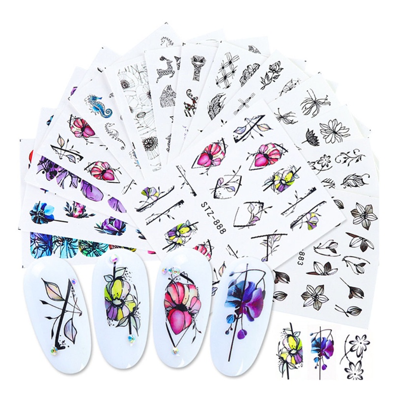 Miếng Dán Trang Trí Móng Tay Acrylic Họa Tiết Hoa Tương Phản DIY