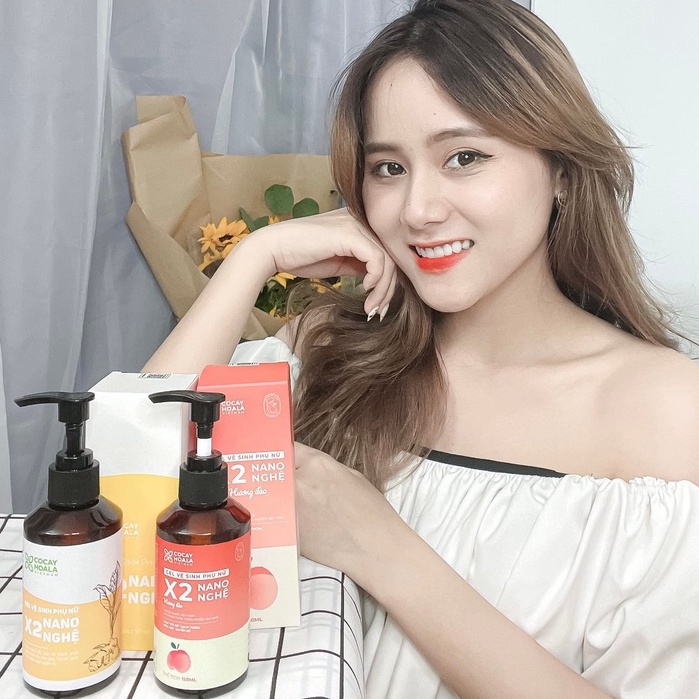 Dung dịch vệ sinh Phụ nữ Gel X2 Nano Nghệ Hương Đào Cỏ cây hoa lá - Hồng Mềm Mại Lưu Hương 24h - 150g