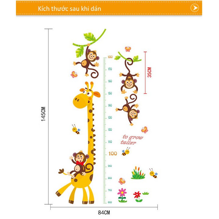 [HCM] Tranh thước đo chiều cao Hươu cao cổ - decal đo chiều cao - decalhcm