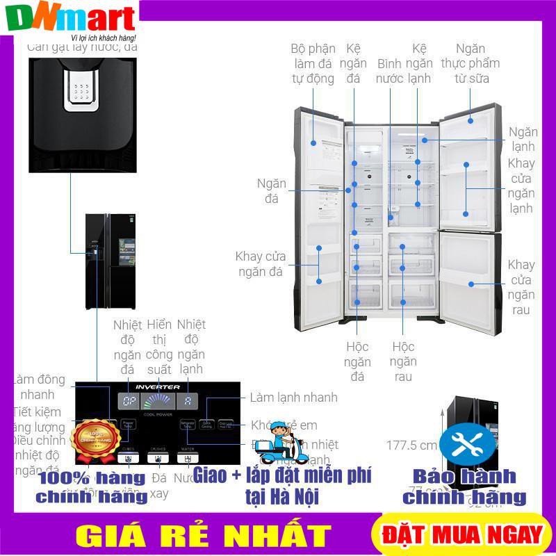 Tủ lạnh Hitachi R-FM800GPGV2(GBK) side by side 3 cửa màu đen