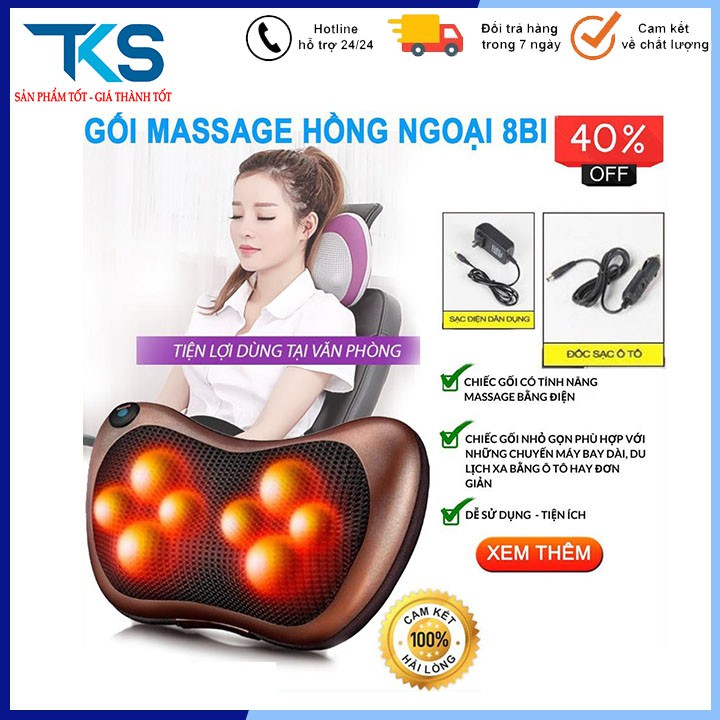 Gối Massage Cổ Vai Gáy 8 Bi Hồng Ngoại Công Nghệ Nhật Bản Cao Cấp