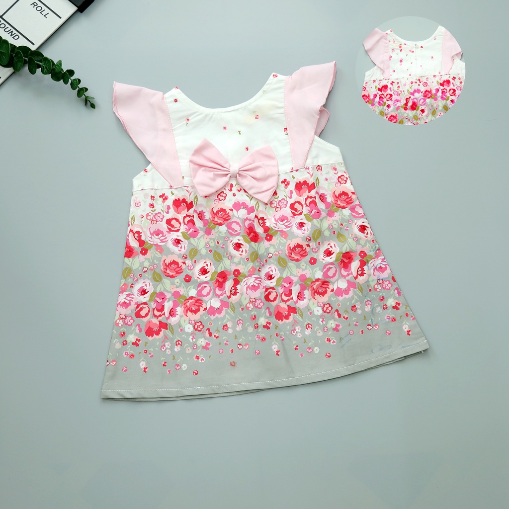 Váy Chữ A Bé Gái Tamiuy Cao Cấp Đính Nơ Họa Tiết Dễ Thương Chất Vải Cotton Mềm Mịn Nhiều Màu Tùy Chọn