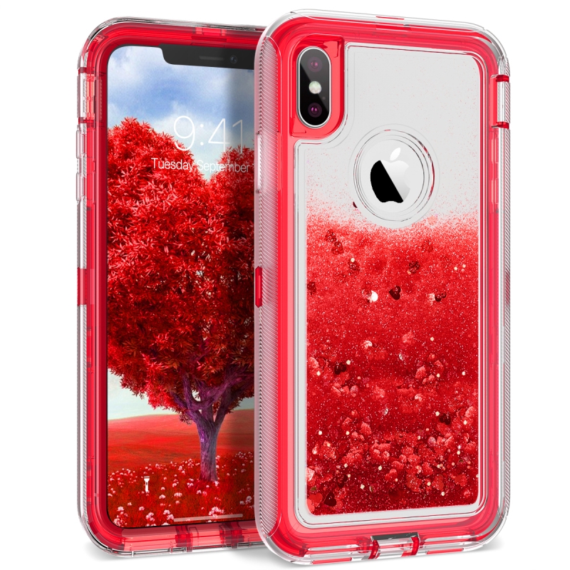 Ốp Điện Thoại Cứng Màu Đỏ Lấp Lánh Chống Sốc 3 Trong 1 Cho Iphone 6 6s 7 8 Plus X Xs Xr Xs Max