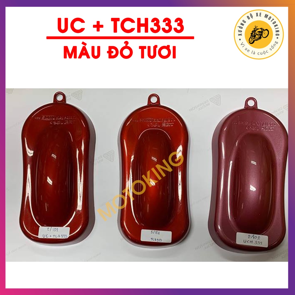 Combo sơn samurai hai lớp màu đỏ tươi UC+TCH333 - chai sơn xịt chuyên dụng cho sơn xe máy, ô tô