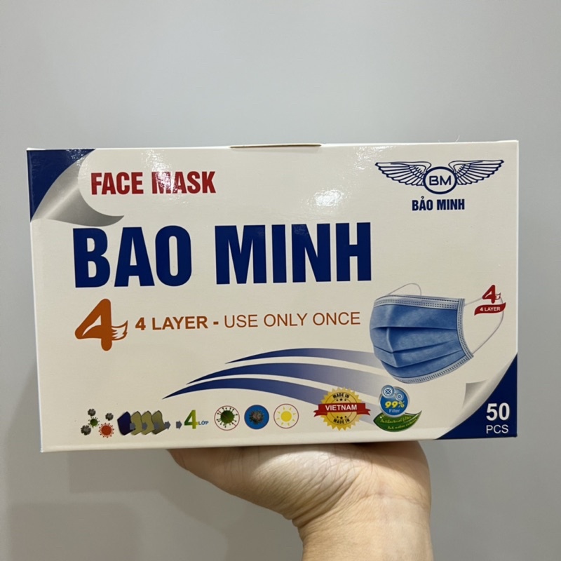 Hộp 50 Chiếc Khẩu Trang Y Tế 4 Lớp Dày Đẹp Ngăn Khói Bụi Khẩu Trang Vải Không Dệt Lọc Khuẩn Đạt Tiêu Chuẩn ISO