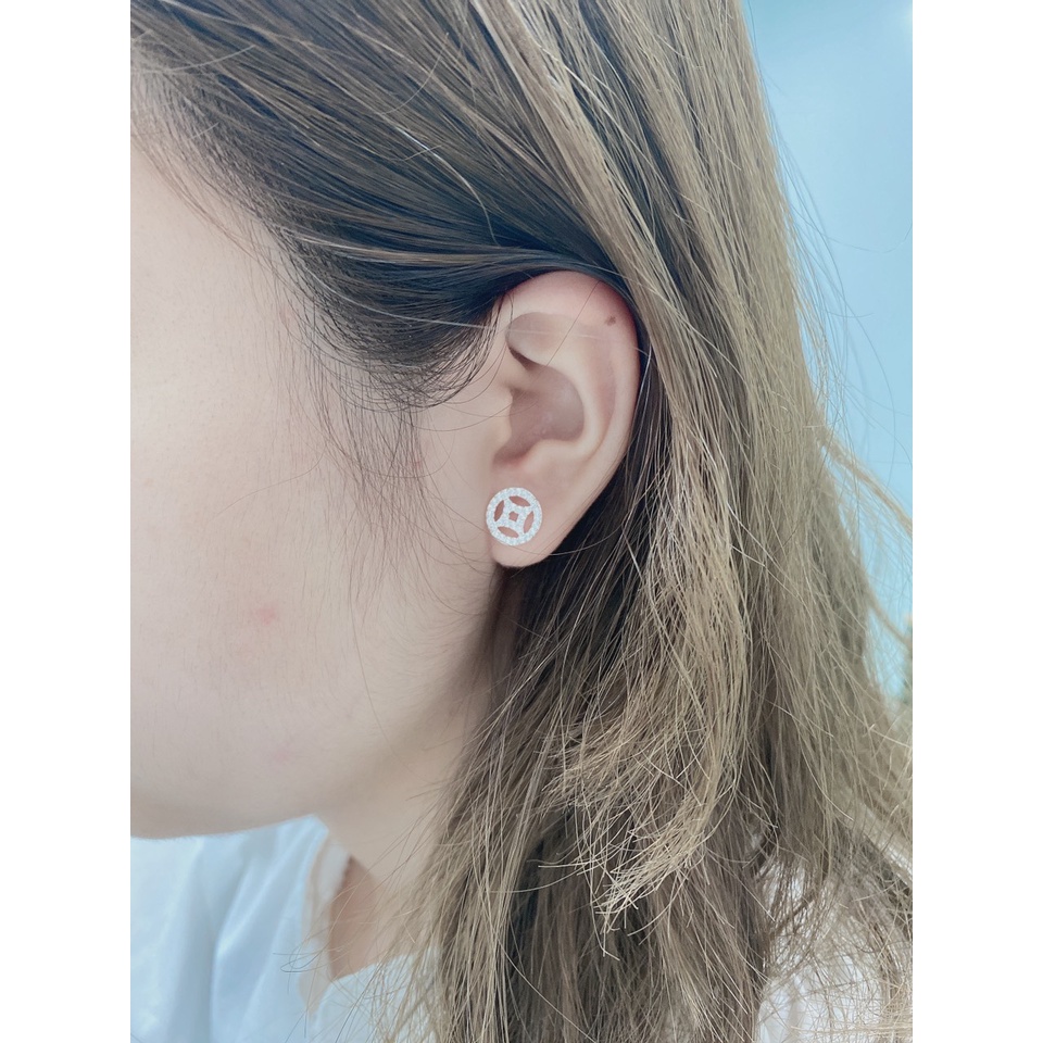 Bông tai kim tiền bạc ta đính đá nhỏ - Trang sức bạc Evasilver