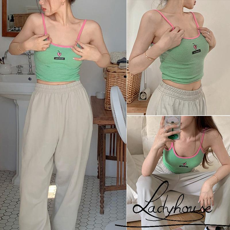 Áo Hai Dây Cổ Chữ U In Họa Tiết Trái Cây Màu Sắc Tương Phản Thời Trang Mùa Hè Cho Nữ