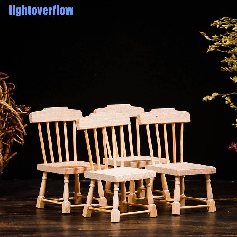 Set 5 Mô Hình Bàn Ghế Gỗ Mini Tỉ Lệ 1 / 12 Trang Trí Nhà Búp Bê
