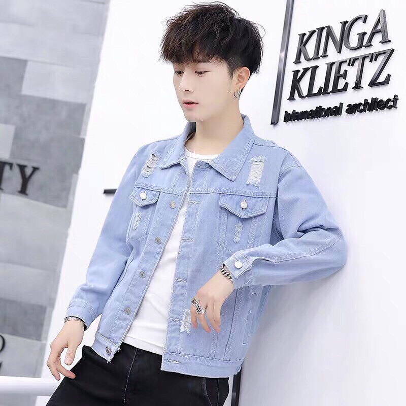 Áo Khoác Jean Rách Vai Áo Khoác Rin Nam Nữ Chống Nắng Cao Cấp Xanh Phong Cách Trẻ Trung Xanh Đen