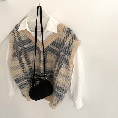 Áo Sweater Không Tay Cổ Chữ V Dáng Rộng Phong Cách Vintage（Separate option）