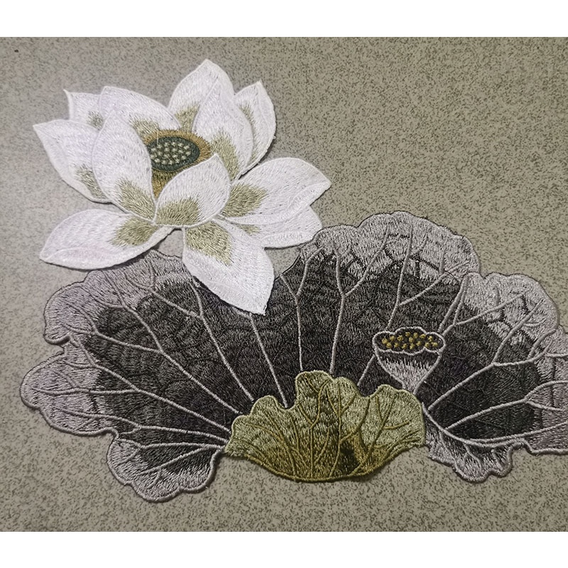 Miếng Dán Vải Thêu Hình Hoa Sen Không Có Keo