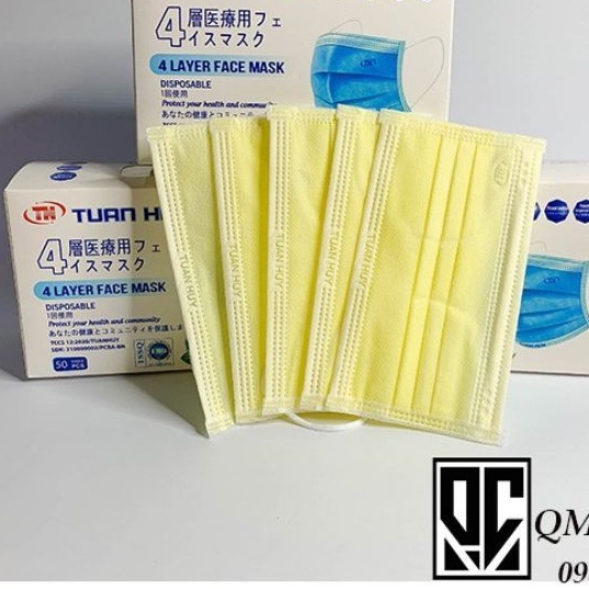 Hộp 50 Chiếc Khẩu Trang y Tế Màu Vàng 4 Lớp
