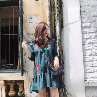 Váy zara xanh lá high low