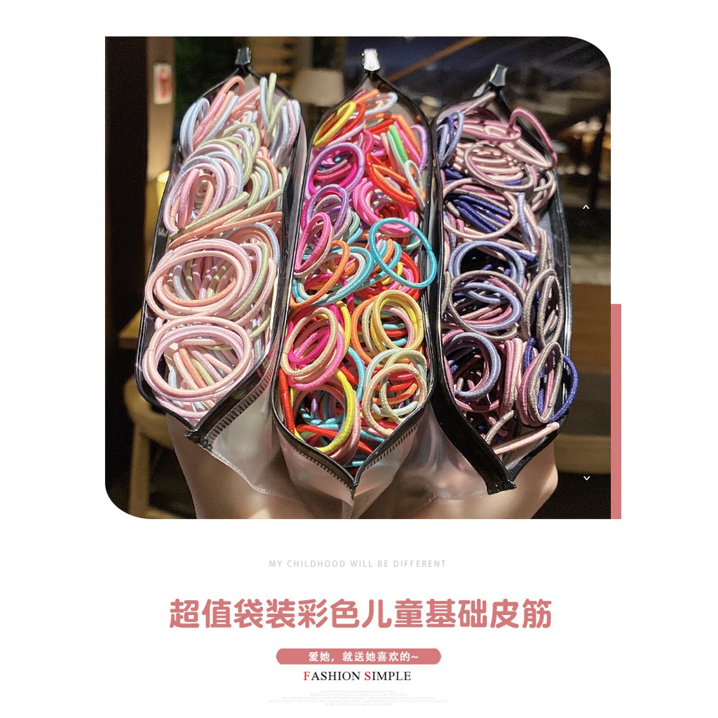 Set 500 Thun Buộc Tóc Hàn Quốc Siêu Dai, Siêu Co Dãn, Nhiều Màu Cho Mẹ Và Bé Tặng Kèm Túi Zip Jussy Xinh Xắn