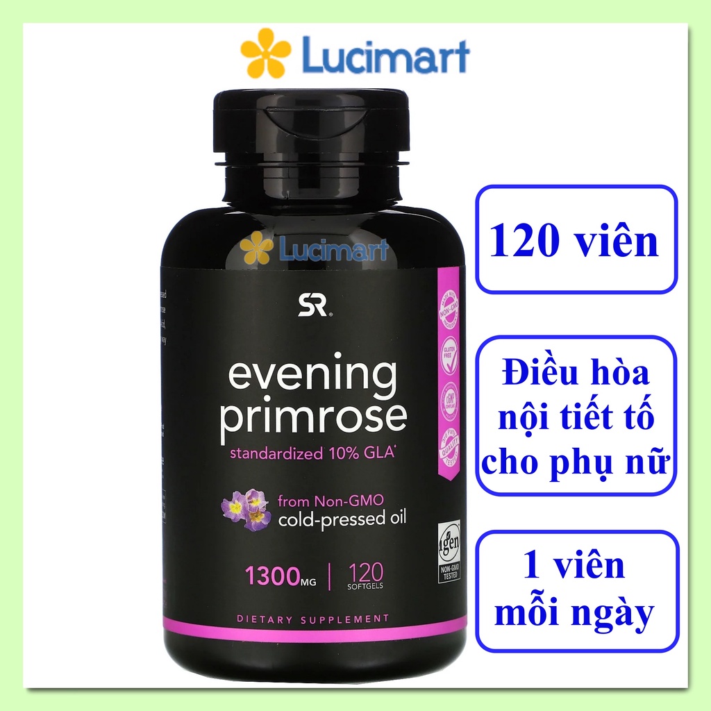 Viên uống dầu hoa anh thảo Evening Primrose 1300mg Sports Research hũ 120 viên gel mềm [Hàng Mỹ hạn dùng tháng 10/2023]