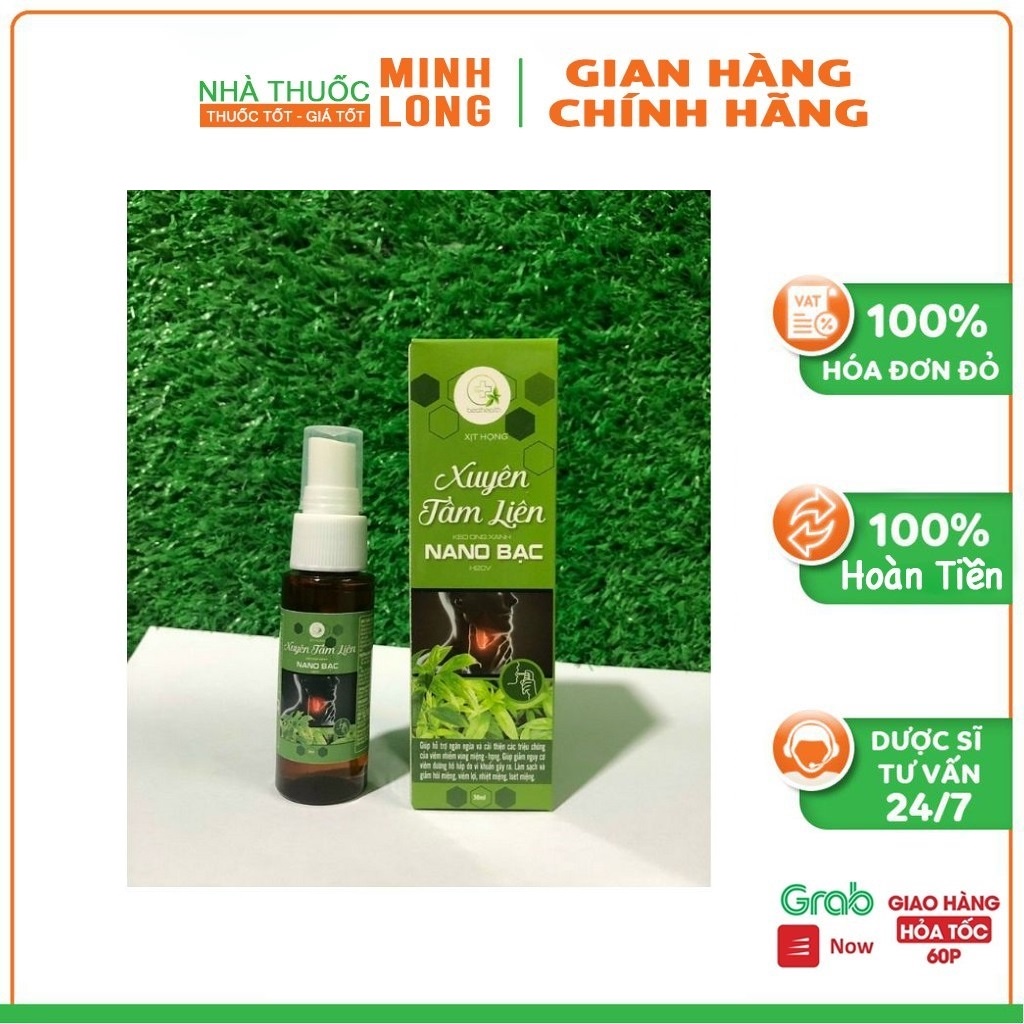 Xịt họng xuyên tâm liên keo ong xanh nano bạc H2CV giúp giảm đau họng cho mọi lứa tuổi 30ml