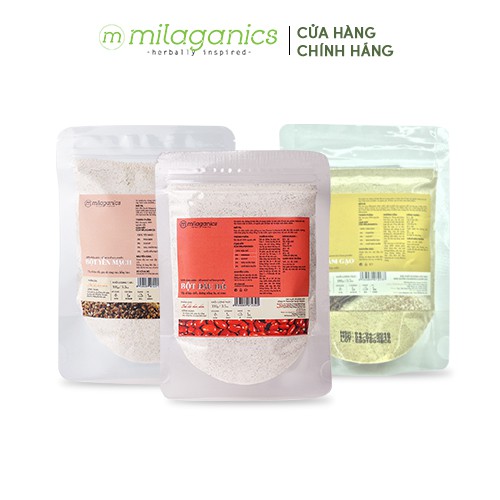 Combo 3 Gói bột đậu đỏ, cám gạo và yến mạch thiên nhiên MILAGANICS (100g/ túi)