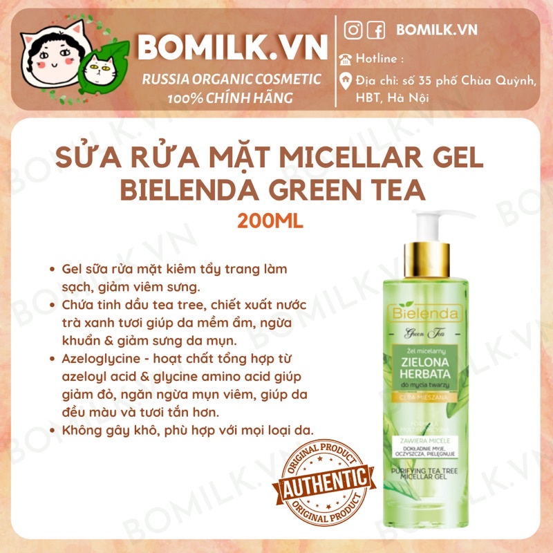 Gel rửa mặt Trà Xanh Bielenda Herbal Green tea - làm sạch, sáng da