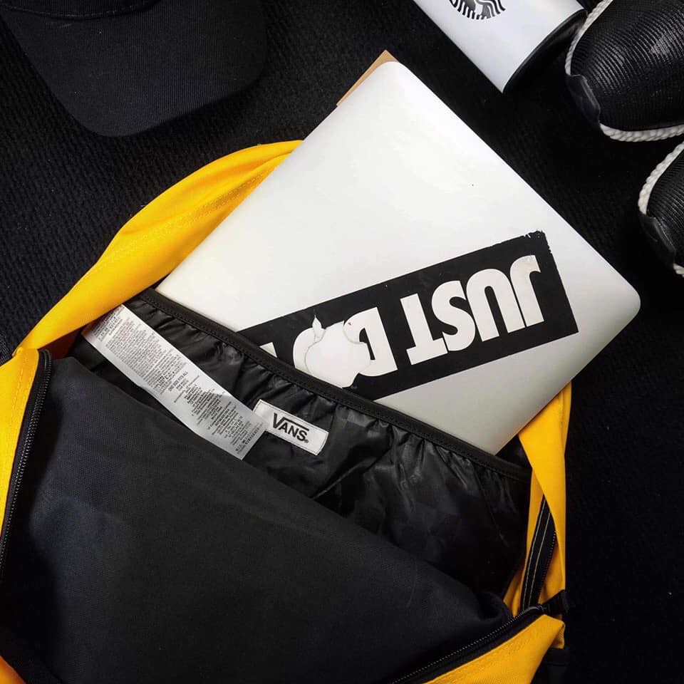 Balo thời trang đi học Van.s Sporty Realm Plus Black Yellow Caro - ba lô nam nữ unisex phối họa tiết