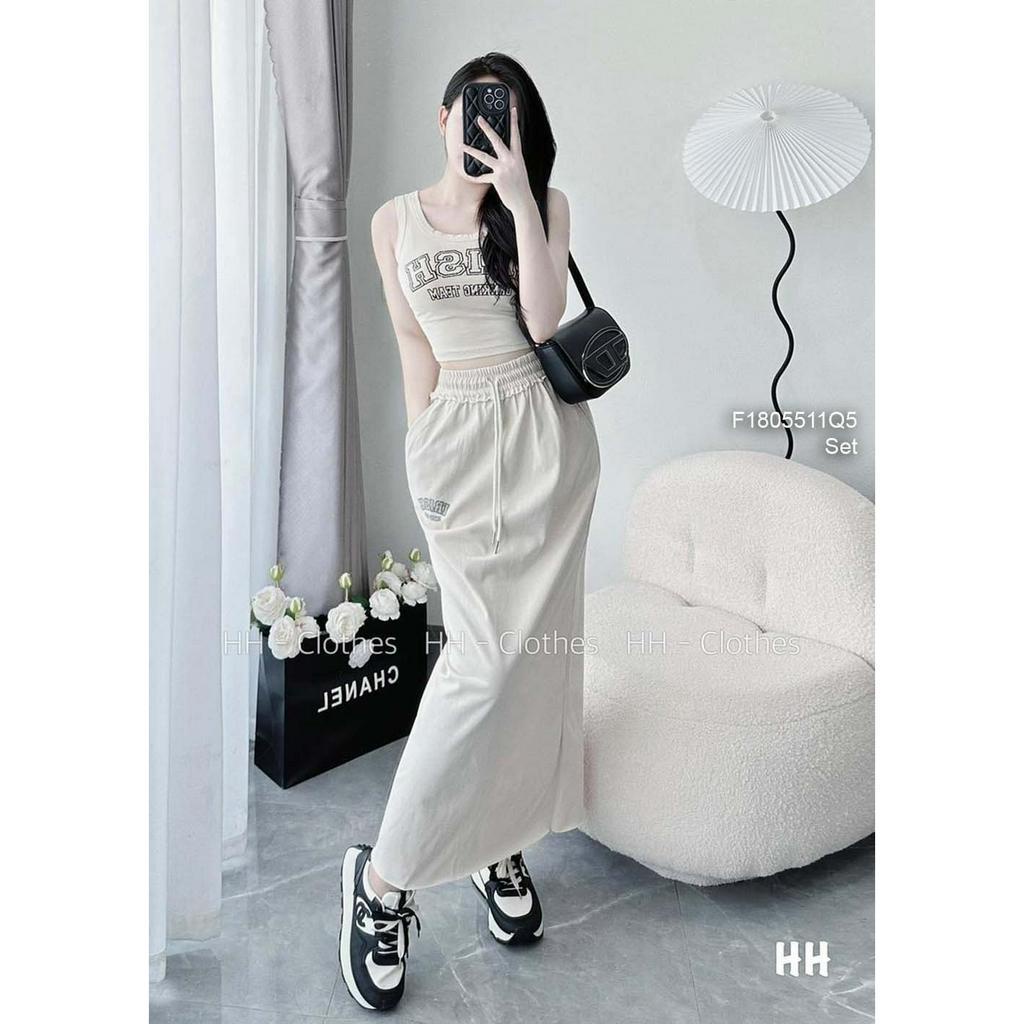 Set áo croptop tay sát nách kèm chân váy dáng dài