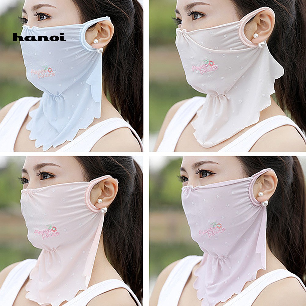 Khẩu trang che mặt vải lụa lạnh thoáng khí chống nắng bảo vệ cổ cho nữ
