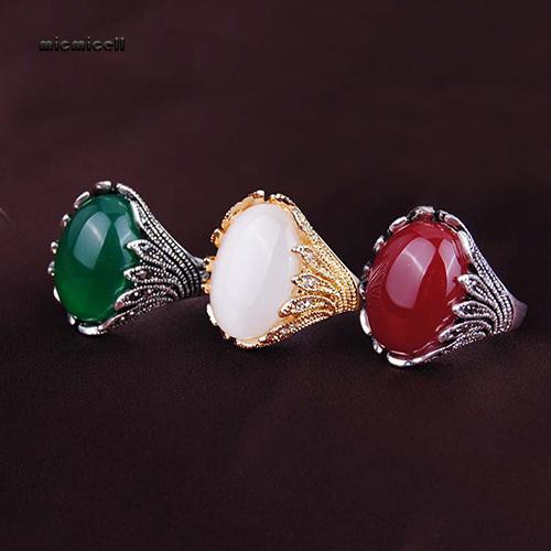 Nhẫn mạ vàng/bạc đính đá opal độc đáo phong cách vintage cho nam/nữ