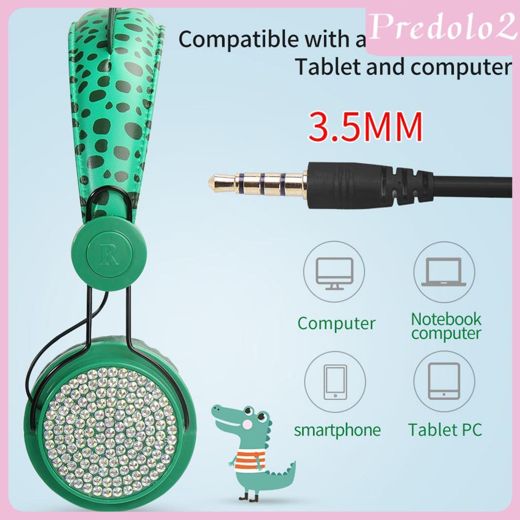 Lovely Dinosaur Cartoon Rhinestones Glitter Kids Wired Headphone for Boys