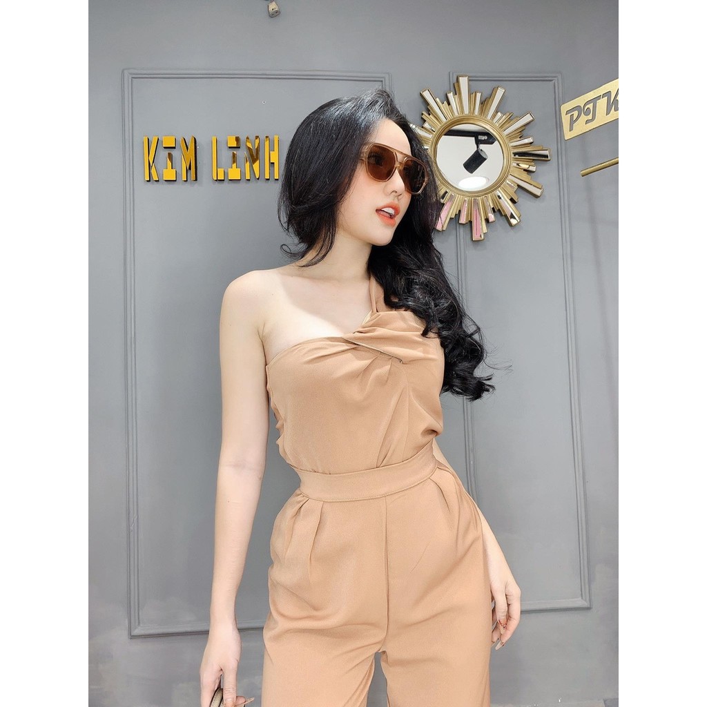 Set Chéo Nơ 1 Vai Quần Ống Rộng Vải Đũi Hình Thật Sp