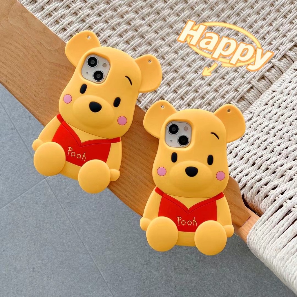 Ốp Điện Thoại Silicone Mềm Hình Gấu Pooh 3D Cho iPhone 14 Pro Max 13 Pro Max 12 Pro Max 11 Pro Max Xs Max XR 7 8 Plus SE 2020