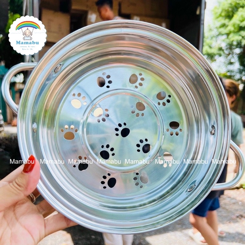 Xửng Hấp , Vỉ Hấp, Giá Hấp Đồ Ăn Cho Bé Bằng Inox 304 Hàng Cao Cấp Xuất Hàn Có Hộp Đựng An Toàn Size 16cm Và 18cm Mamabu