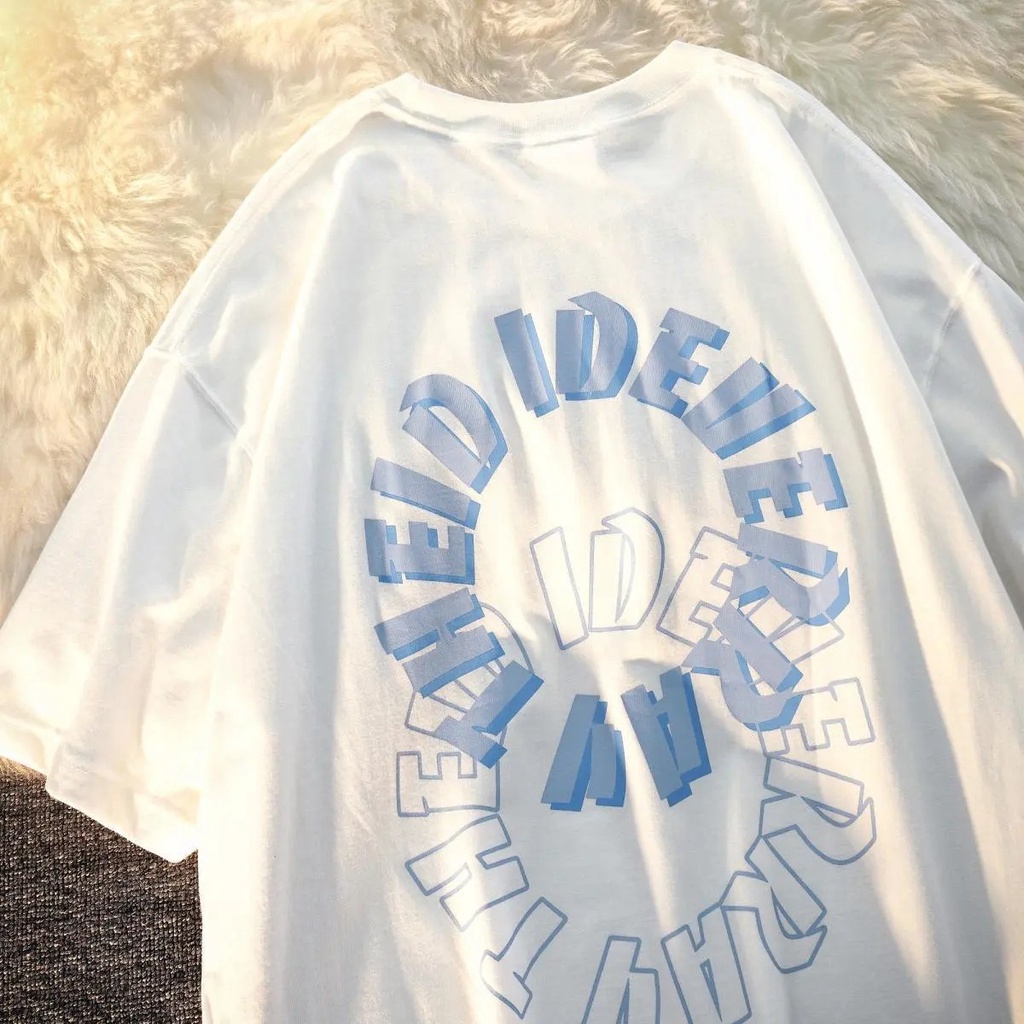 Áo thun tay lỡ Logo Chữ Xanh ❤️ Áo phông oversize form rộng unisex  nam nữ - A10 - Happy Style