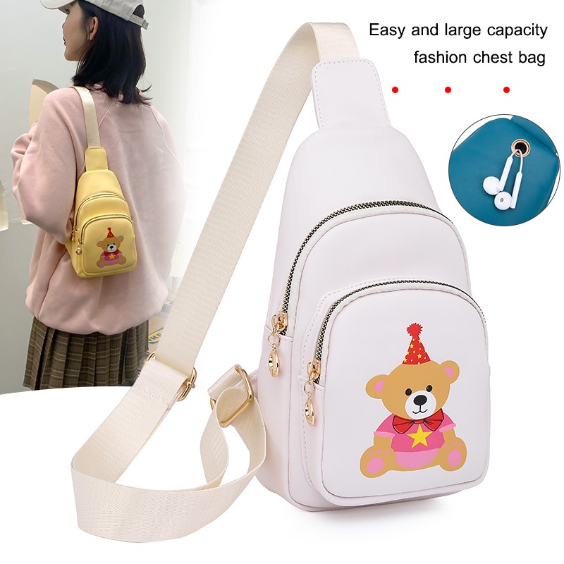 Túi Đeo Chéo Da Mềm In Hình Gấu Dễ Thương Thời Trang Cho Nữ