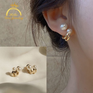 Ahellogirl Bông tai mạ bạc 925 đính ngọc trai đơn giản thời trang phong cách Hàn Quốc