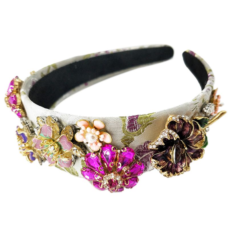 Băng Đô Cài Tóc Đính Hoa Kim Loại Tráng Men Thủ Công Phong Cách Baroque Hàn Quốc Cho Cô Dâu